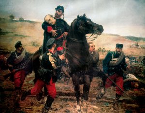 The death of Marquis del Duero (Third Carlist War). Painting by Joaquin Agrasot Y Juan (1836-1919) 作者 华金·阿格拉索特·胡安（Joaquin Agrasot y Juan）