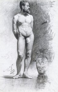 1883年与希腊骨灰盒的学术男性裸体