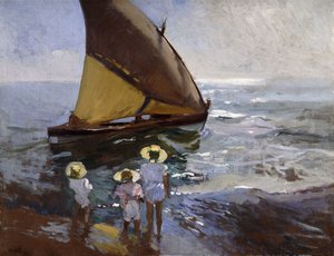 在海滩上，瓦伦西亚；在海滩上，瓦伦西亚，1907年 作者 华金·索罗拉