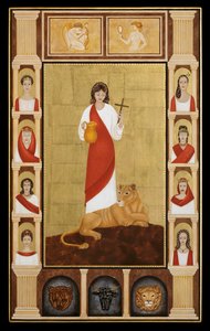 圣-特克拉，2014 年（木板上的蛋彩画和 24K 金） 作者 乔迪·西蒙斯（Jodi Simmons）