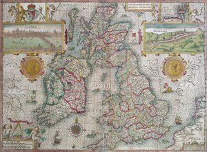 大不列颠及爱尔兰王国地图，1610年（手工彩色雕刻）