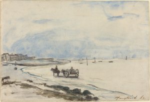 埃特雷塔海滩上的推车，1862年。 作者 约翰·巴索德·琼金德（Johan Barthold Jongkind）