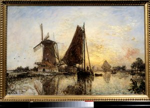 荷兰风景，磨坊附近的船 画家：让-巴托尔-琼金德（1819-1891） 1868年 太阳。0,52x0,81米 巴黎，奥赛博物馆 作者 约翰·巴索德·琼金德（Johan Barthold Jongkind）