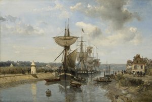 护卫舰，哈弗勒尔港，约1852-53年 作者 约翰·巴索德·琼金德（Johan Barthold Jongkind）