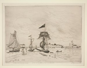 昂弗勒尔港的木质栈桥（Jet?e en Bois dans le Port de Honfleur） 作者 约翰·巴索德·琼金德（Johan Barthold Jongkind）