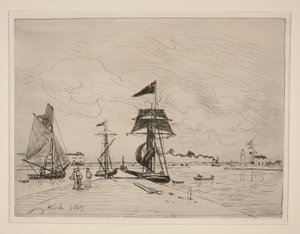 昂弗勒尔港的木质栈桥（Jet?e en Bois dans le Port de Honfleur） 作者 约翰·巴索德·琼金德（Johan Barthold Jongkind）
