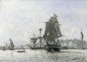翁弗勒尔的大型帆船 作者 约翰·巴索德·琼金德（Johan Barthold Jongkind）