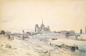 从杜内尔河岸看到的巴黎圣母院 作者 约翰·巴索德·琼金德（Johan Barthold Jongkind）