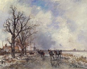 1866年在鹿特丹附近的Schie河上滑冰 作者 约翰·巴索德·琼金德（Johan Barthold Jongkind）