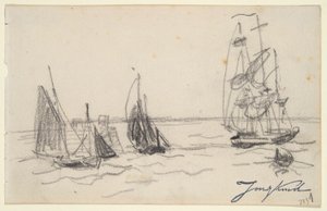 小帆船和三桅帆船 作者 约翰·巴索德·琼金德（Johan Barthold Jongkind）