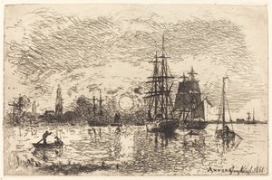 安特卫普港的夕阳 作者 约翰·巴索德·琼金德（Johan Barthold Jongkind）