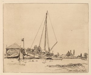 停泊的船(La Barque amarree) 作者 约翰·巴索德·琼金德（Johan Barthold Jongkind）