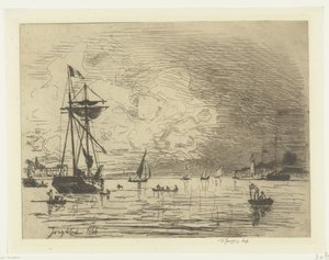 从红福尔港出港
Sortie du port de Honfleur（标题见实物） 作者 约翰·巴索德·琼金德（Johan Barthold Jongkind）