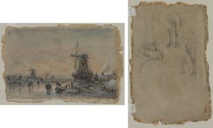 阿恩海姆风景（正面） 公牛研究（背面） 作者 约翰·巴索德·琼金德（Johan Barthold Jongkind）