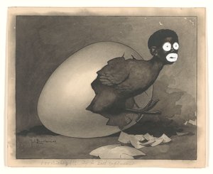 为《阿姆斯特丹人报》设计插图：一个黑人从蛋中爬出（1930 年 4 月 19 日）