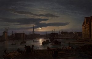 1846年，月光下的哥本哈根港。 作者 Johan Christian Dahl