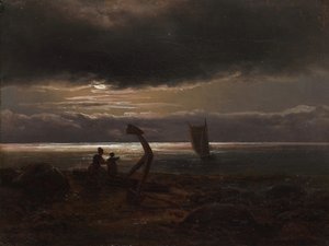 海边的母亲和孩子，1830年。 作者 约翰·克里斯蒂安·达尔