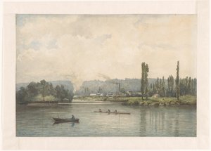 塞纳河上的马利港与洗衣房的景色 作者 Johan Conrad Greive（艺术家签名）