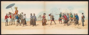 代尔夫特学生化妆舞会，1857 年（图版 6）
1857 年 5 月 5 日代尔夫特学生团成员举行的盛装游行，描绘了 Djokjokarta 苏丹的 Garebeg 游行和最具特色的 "N "字形游行。