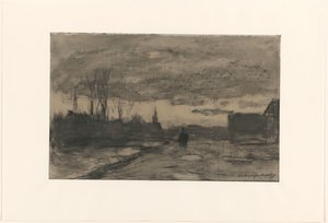 码头景观 作者 Johan Hendrik Weissenbruch（艺术家签名）