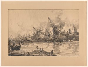 鹿特丹港的景色，有各种起重机 作者 Johan Hendrik van Mastenbroek（艺术家签名）