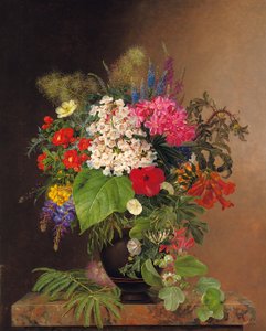 花瓶中的抽搐，羽扇豆，speedwell和紫红色，1833年