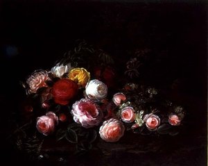 风景中的玫瑰花（布面油画）