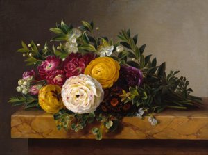 JL Jensen，大理石桌面上的花束