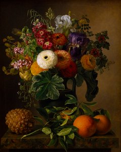 与花的静物画在一个古色古香的花瓶，1834年。