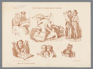 关于不同类型报纸读者的漫画，1870 年
荷兰报纸的一些读者（标题见实物）