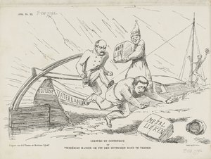 关于俾斯麦和德意志联邦的漫画，1866 年
林堡和奥地利或德意志联邦的两条出路（标题见实物）