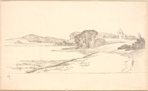 Søllerød 湖边的地段，右侧是教堂 作者 约翰·托马斯·伦比