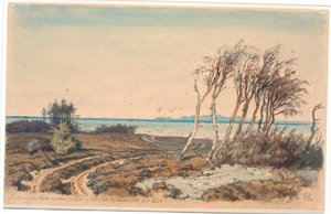 从Odinshøj和Hornbæk之间的海岸看向Kullen的景色 作者 约翰·托马斯·伦比