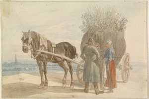 奥地利农民赶着马车，远处是维也纳 作者 约翰·亚当·克莱因（Johann Adam Klein）