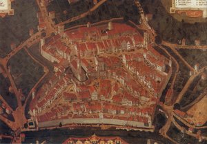 Wangen（Allgäu）的城市风景；市政厅 作者 约翰·安德里亚斯·劳赫（Johann Andreas Rauch）