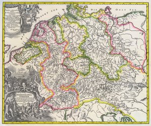 德国水文地图，约1720年（雕刻）。