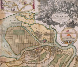 圣彼得堡圣彼得堡总体规划地图，约。 1718-1719