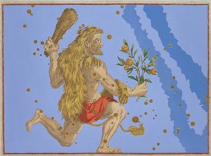 来自约翰·拜尔的“Uranometria”的Hercules狮子座皮座，由Alexander Mair（1559-c.1616）1603（手工彩色铜版画）雕刻而成