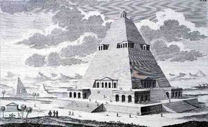 埃及底比斯城外的金字塔，出自《历史建筑设计》（Entwurf einer historischen Architektur）。