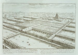 皇家宫殿和巴比伦空中花园的全景，从&39;历史建筑的设计&39;，1721年