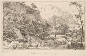 1818年，在贝希特斯加登附近的温特贝格，有牛和小牛的农民。