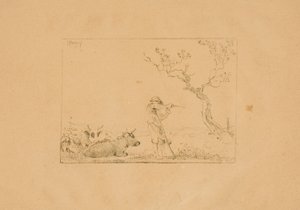 磨镰刀的牧民和牛群