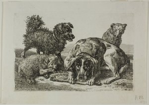 四只狗》，选自《动物世界第二辑 作者 约翰·克里斯汀·赖因哈特（Johann Christian Reinhart）