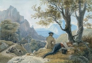 在山上休息的艺术家。 1819年