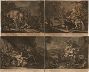 约 1770 年1770 年非洲、亚洲、美洲和欧洲的寓意插图，共一页