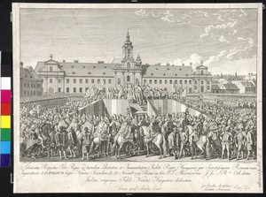 1790 年 11 月 15 日利奥波德二世皇帝在布拉迪斯拉发向匈牙利国王加冕（铜版画）