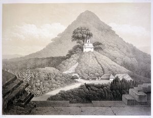 帕伦克十字架神庙的风景如画，来自“墨西哥古代纪念碑”的第 20 版，由 Hubert Clerget (1818-99) 1866 年雕刻（石版画） 作者 约翰·弗里德里希·马克西米利安·冯（后）沃尔德克