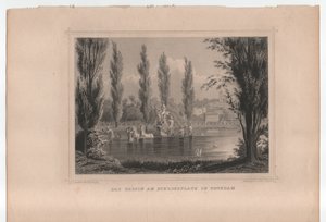 波茨坦城堡广场上的盆地，约 1855 年（雕刻） 作者 约翰·加布里埃尔·弗里德里希·波佩尔