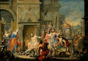 罗马古迹 ："Manius Curius Dentatus (mort en 270 av JC) refusant les presents des Samnites"。Manius Curius Dentatus 拒绝萨姆尼斯人的贿赂--约翰-乔治-普拉特泽（1704-1761 年）创作的铜面油画--德累斯顿国家美术馆 作者 约翰·乔治·普拉泽