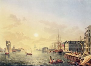 勒阿弗尔的港口和海港景观，19世纪初（彩色版画） 作者 约翰·海因里希（后）路特林斯豪森